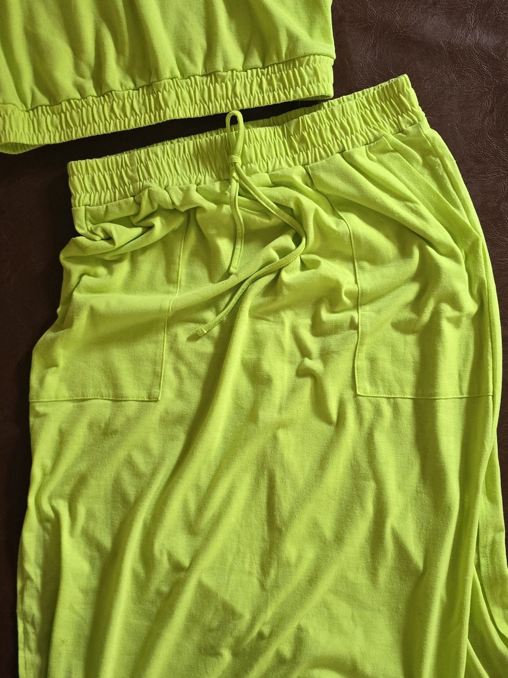 Neon Lime Drawstring Skirt Set - Women's Two-Piece